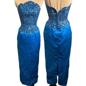 Strapless Beaded Royal Blue Evening Dress